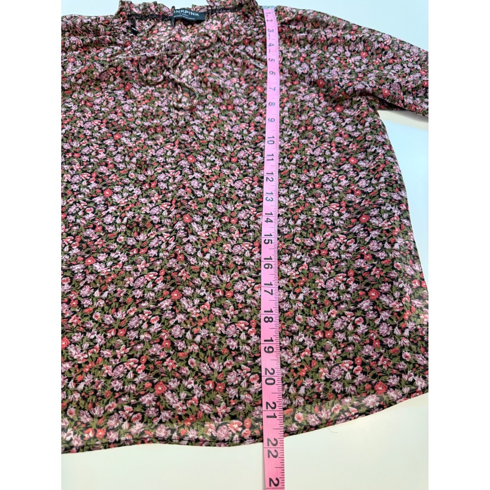 MINKPINK Floral Chiffon Blouse Sheer Long Sleeve Tie Neck Cottagecore XS - Picture 5 of 7